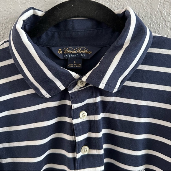Brooks Brothers Original Fit Polo Shirt Large Navy White Striped - Picture 2 of 9